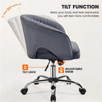 Sillón de oficina de terciopelo con respaldo de barril capitoné, ruedas giratorias, altura de asiento ajustable