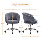 Sillón de oficina de terciopelo con respaldo de barril capitoné, ruedas giratorias, altura de asiento ajustable
