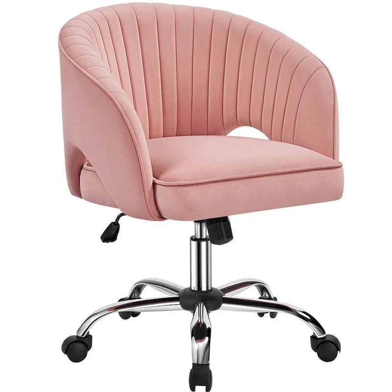 Sillón de oficina de terciopelo con respaldo de barril capitoné, ruedas giratorias, altura de asiento ajustable