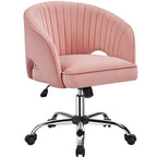Sillón de oficina de terciopelo con respaldo de barril capitoné, ruedas giratorias, altura de asiento ajustable