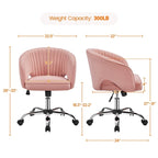 Sillón de oficina de terciopelo con respaldo de barril capitoné, ruedas giratorias, altura de asiento ajustable