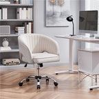 Sillón de oficina de terciopelo con respaldo de barril capitoné, ruedas giratorias, altura de asiento ajustable