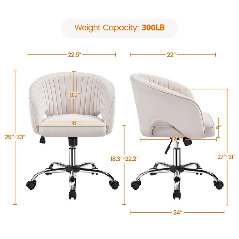 Sillón de oficina de terciopelo con respaldo de barril capitoné, ruedas giratorias, altura de asiento ajustable