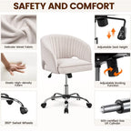 Sillón de oficina de terciopelo con respaldo de barril capitoné, ruedas giratorias, altura de asiento ajustable