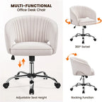 Sillón de oficina de terciopelo con respaldo de barril capitoné, ruedas giratorias, altura de asiento ajustable