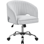 Sillón de oficina de terciopelo con respaldo de barril capitoné, ruedas giratorias, altura de asiento ajustable