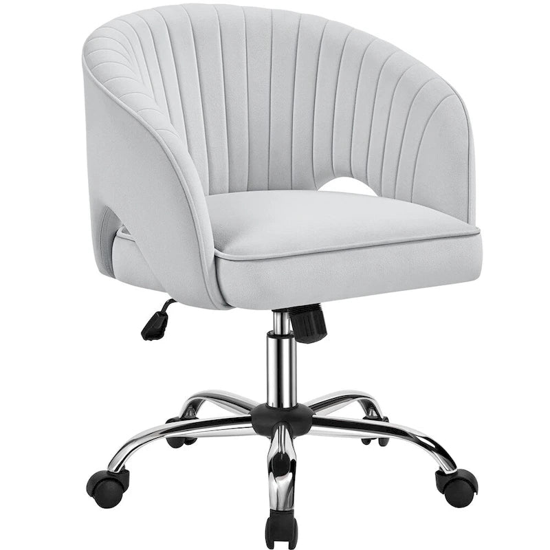 Sillón de oficina de terciopelo con respaldo de barril capitoné, ruedas giratorias, altura de asiento ajustable