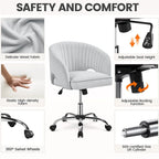 Sillón de oficina de terciopelo con respaldo de barril capitoné, ruedas giratorias, altura de asiento ajustable