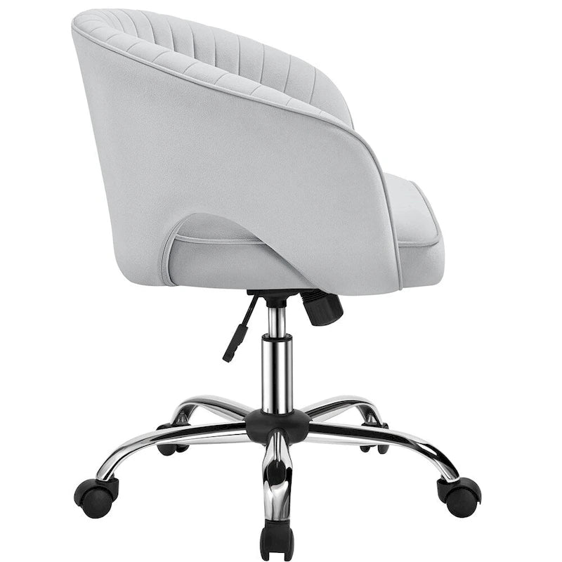 Sillón de oficina de terciopelo con respaldo de barril capitoné, ruedas giratorias, altura de asiento ajustable