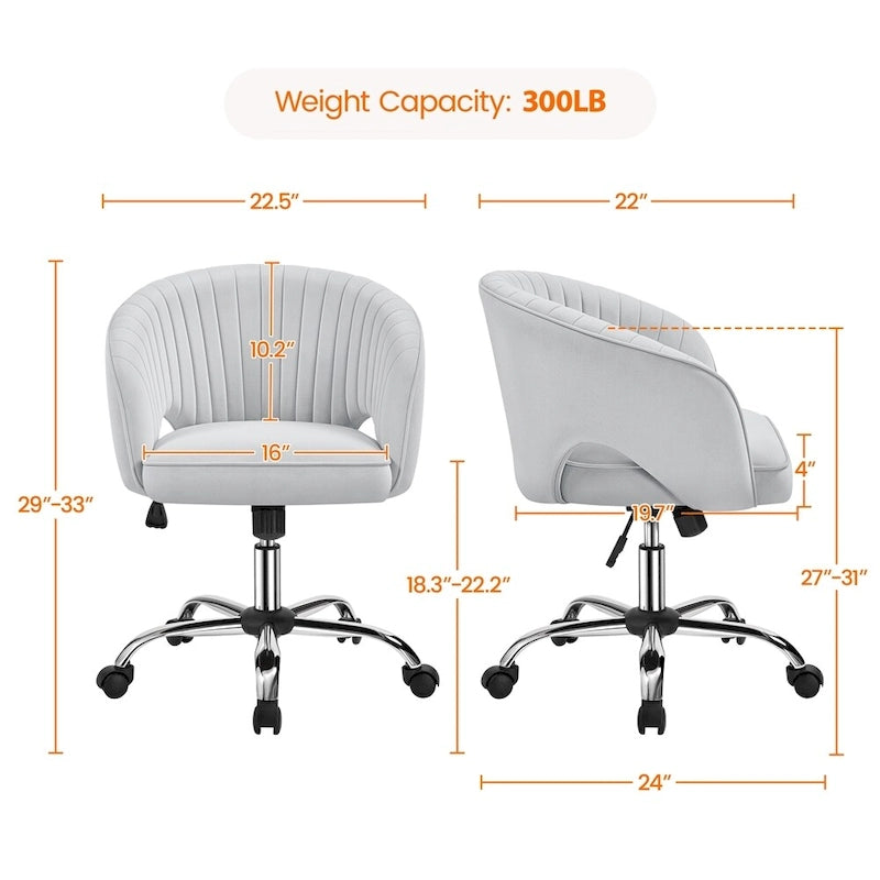Sillón de oficina de terciopelo con respaldo de barril capitoné, ruedas giratorias, altura de asiento ajustable