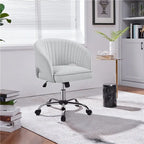 Sillón de oficina de terciopelo con respaldo de barril capitoné, ruedas giratorias, altura de asiento ajustable
