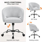 Sillón de oficina de terciopelo con respaldo de barril capitoné, ruedas giratorias, altura de asiento ajustable