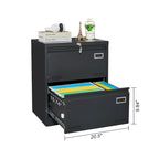 Archivador lateral de metal negro de 2 cajones con cerradura – 1 persona