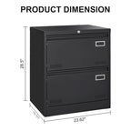 Archivador lateral de metal negro de 2 cajones con cerradura – 1 persona