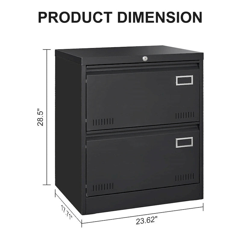 Archivador lateral de metal negro de 2 cajones con cerradura – 1 persona