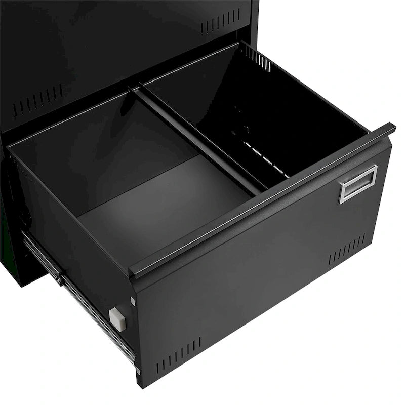 Archivador lateral de metal negro de 2 cajones con cerradura – 1 persona