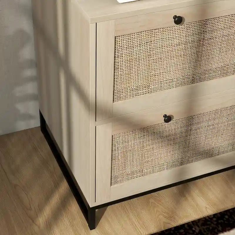Archivador de 2 cajones de ratán, natural, con cerradura, un solo usuario