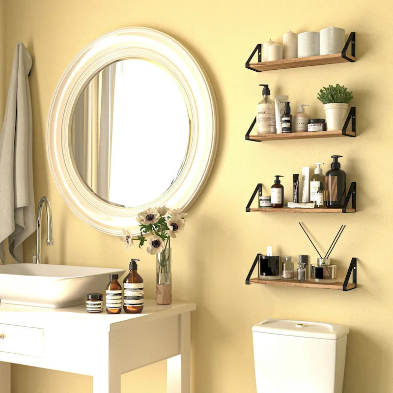 Estante de pared flotante quemado natural marrón, 17"L x 4.8"P, capacidad de 40 lb