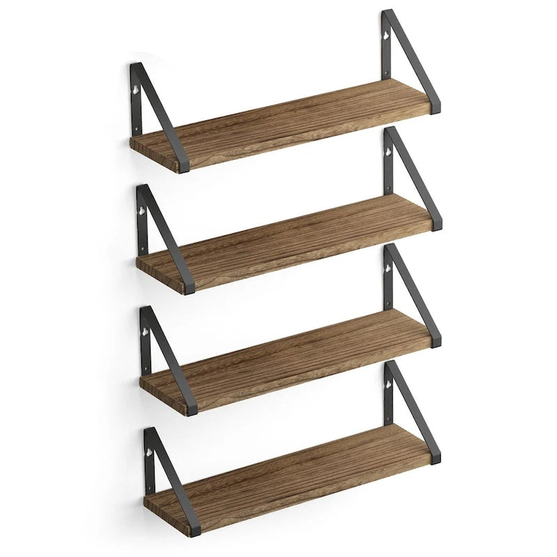 Estante de pared flotante quemado natural marrón, 17"L x 4.8"P, capacidad de 40 lb