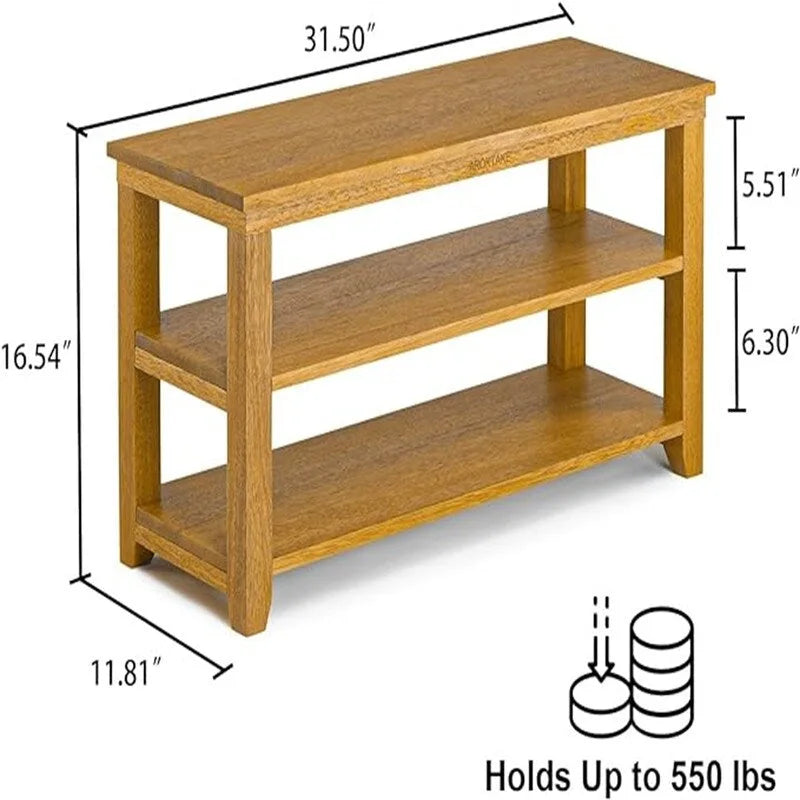 Banco zapatero de madera maciza de 2 niveles natural/marrón – 1 persona