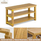 Banco zapatero de madera maciza de 2 niveles natural/marrón – 1 persona