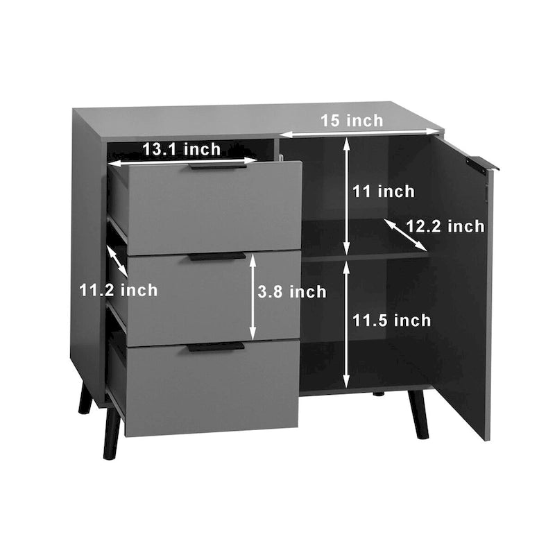 Armario de almacenamiento con 3 cajones y estante ajustable, armario de estilo escandinavo con puerta, armario auxiliar para sala de estar, oficina en casa