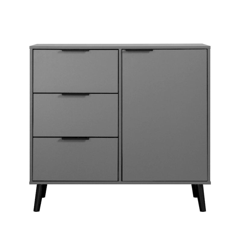 Armario de almacenamiento con 3 cajones y estante ajustable, armario de estilo escandinavo con puerta, armario auxiliar para sala de estar, oficina en casa