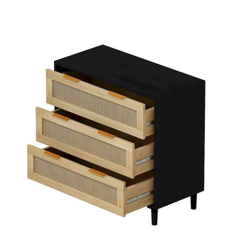 Cómoda de almacenamiento de ratán de 3 cajones, negro/marrón, uso individual