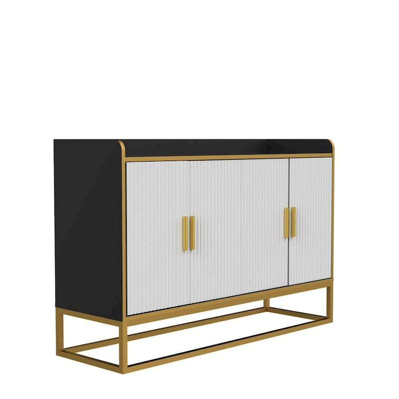 Aparador con 2 puertas, patas metálicas doradas y acabado en negro brillante