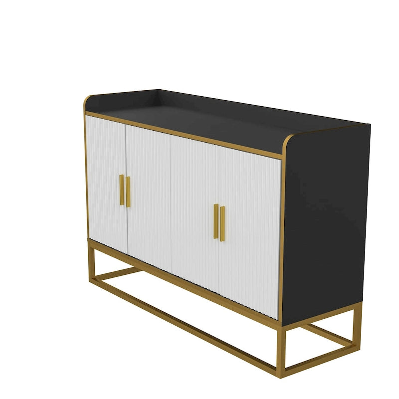 Aparador con 2 puertas, patas metálicas doradas y acabado en negro brillante
