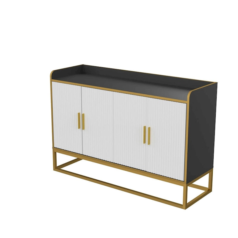 Aparador con 2 puertas, patas metálicas doradas y acabado en negro brillante