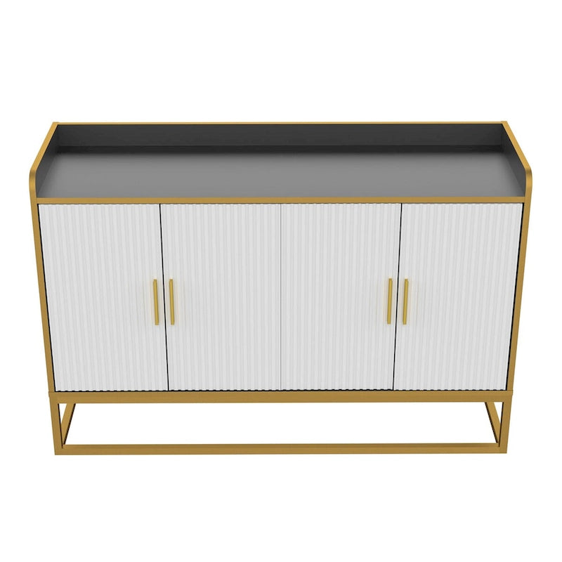 Aparador con 2 puertas, patas metálicas doradas y acabado en negro brillante