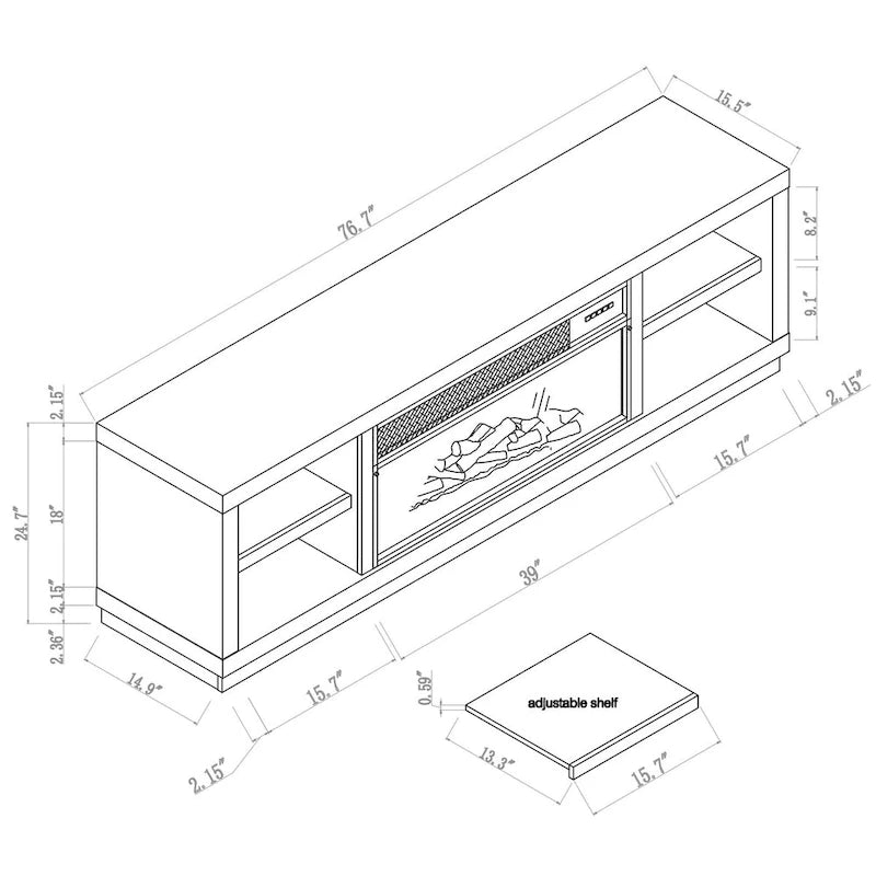 Mueble de TV de 77 pulgadas para televisores de hasta 85 pulgadas con chimenea - 77 pulgadas de ancho