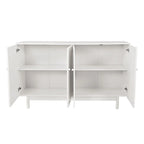 Armario de almacenamiento blanco de 4 puertas con paneles de talla, MDF y patas de pino