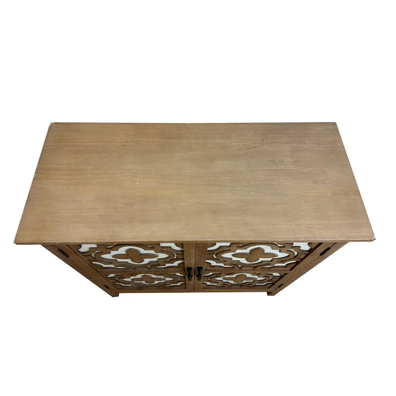 Gabinete marrón de 2 puertas tallado a mano, chapa de madera, montaje por 1 persona