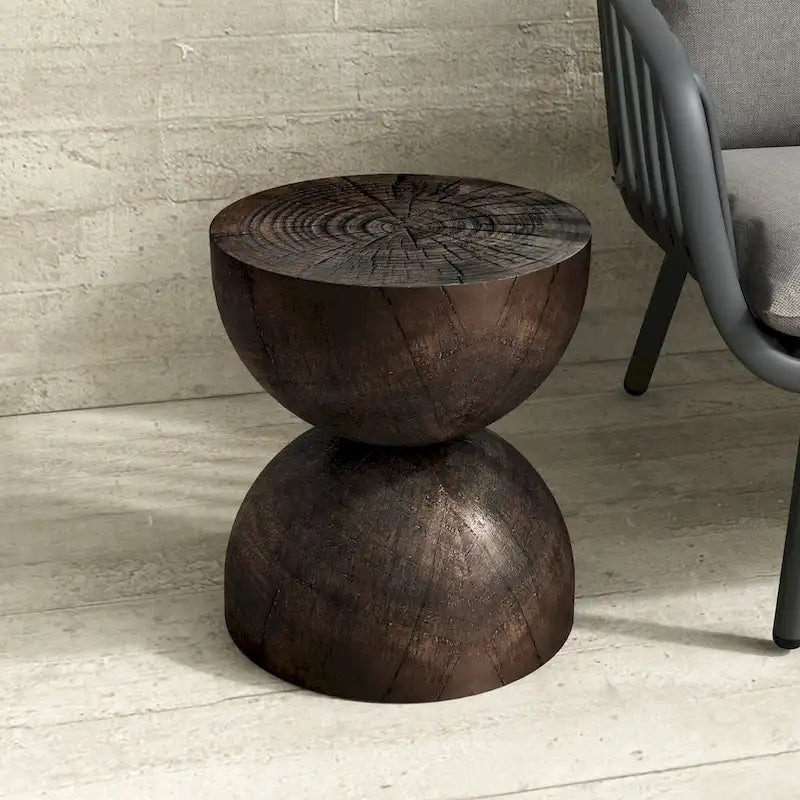Mesa auxiliar de interior/exterior de piedra blanca con escamas doradas