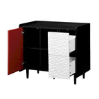 Aparador Buffet Negro y Rojo – 2 Cajones, 2 Estantes Abiertos, 1 Armario Cerrado
