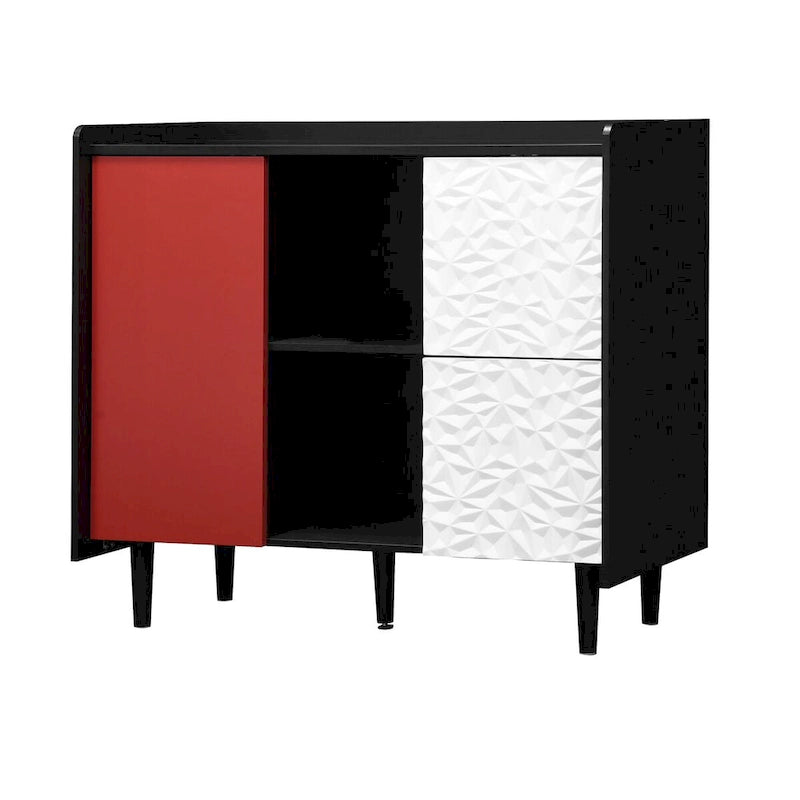 Aparador Buffet Negro y Rojo – 2 Cajones, 2 Estantes Abiertos, 1 Armario Cerrado