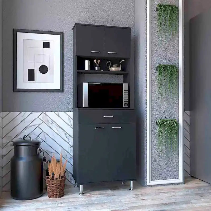 Mueble de despensa de cocina de dos puertas Wengué Negro con cajón