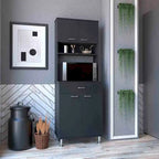Mueble de despensa de cocina de dos puertas Wengué Negro con cajón