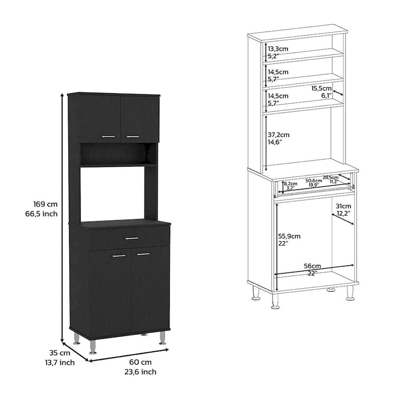 Mueble de despensa de cocina de dos puertas Wengué Negro con cajón