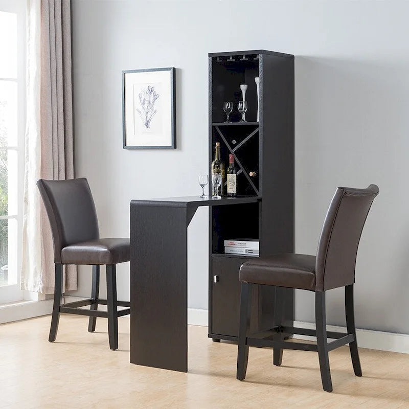 Mueble cafetero con mesa plegable, botellero y estante abierto, para 1 persona