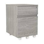 Archivador móvil de dos cajones con diseño de vetas de madera gris y cerradura, para 1 persona