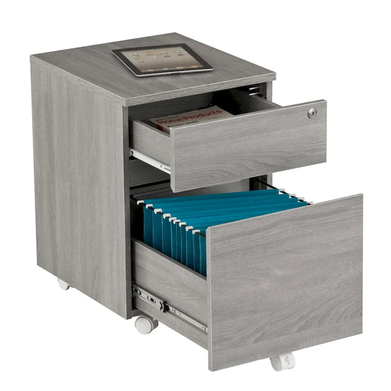 Kinnear Office Rolling Two Drawer Storage File Cabinet With Lock