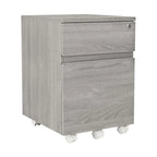 Archivador móvil de dos cajones con diseño de vetas de madera gris y cerradura, para 1 persona