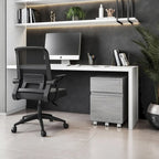 Archivador móvil de dos cajones con diseño de vetas de madera gris y cerradura, para 1 persona