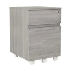 Archivador móvil de dos cajones con diseño de vetas de madera gris y cerradura, para 1 persona