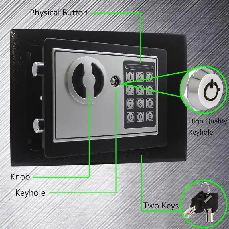 Caja fuerte digital con teclado, montable en pared/suelo, un solo usuario – Blanco / Verde claro / Azul / Rosa / Negro / Rojo