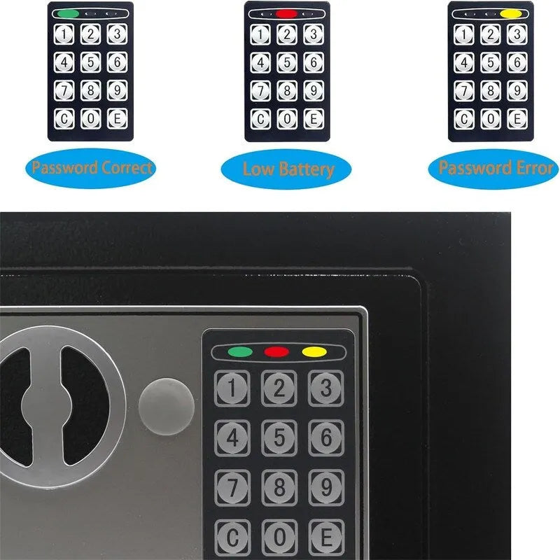Caja fuerte digital con teclado, montable en pared/suelo, un solo usuario – Blanco / Verde claro / Azul / Rosa / Negro / Rojo