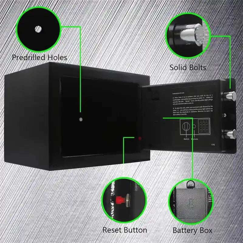 Caja fuerte digital con teclado, montable en pared/suelo, un solo usuario – Blanco / Verde claro / Azul / Rosa / Negro / Rojo